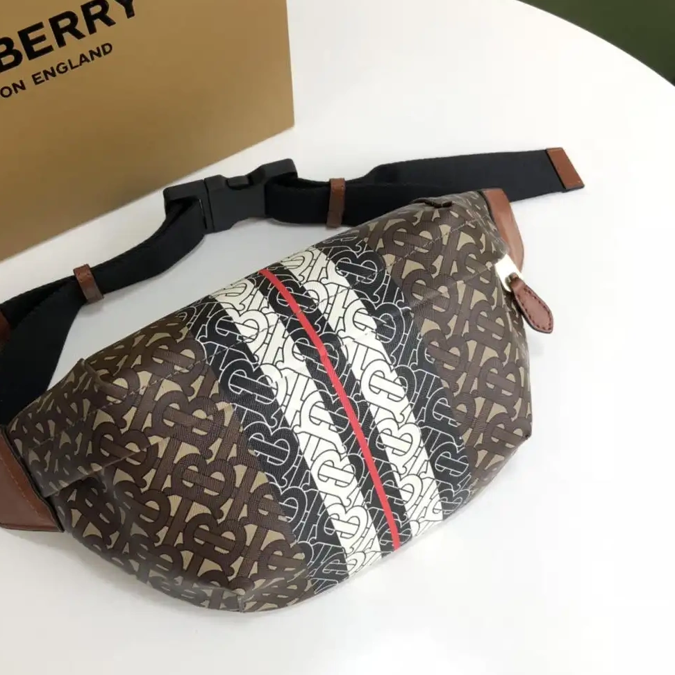 Official First Bag Ru BURBERRY E-CANVAS BUM BAG STRIPE TMONOGRAM PRINT 0527